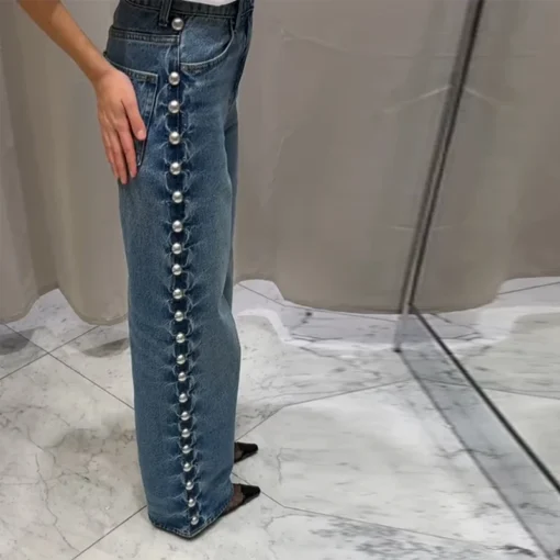 Metal Rivet High Waist Jeans - Image 12