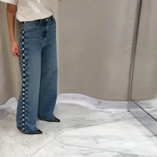 Metal Rivet High Waist Jeans - Image 11