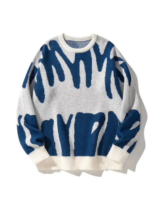 Irregular Jacquard Pattern Pullover Sweater - Image 9