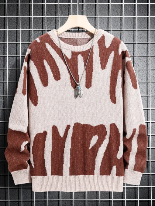 Irregular Jacquard Pattern Pullover Sweater - Image 19