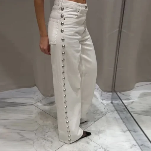Metal Rivet High Waist Jeans - Image 18