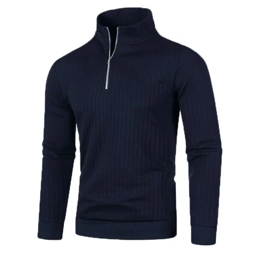 Semi Turtleneck Long Sleeve Half Zip Pullover Knitted Sweater - Image 16