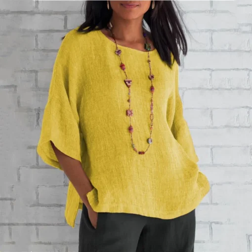 O-Neck Cotton Linen Blouse - Image 4