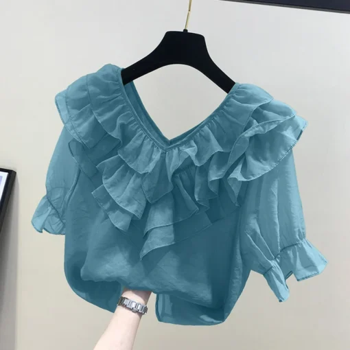 ZANZEA Solid Ruffle Blouse - Image 7
