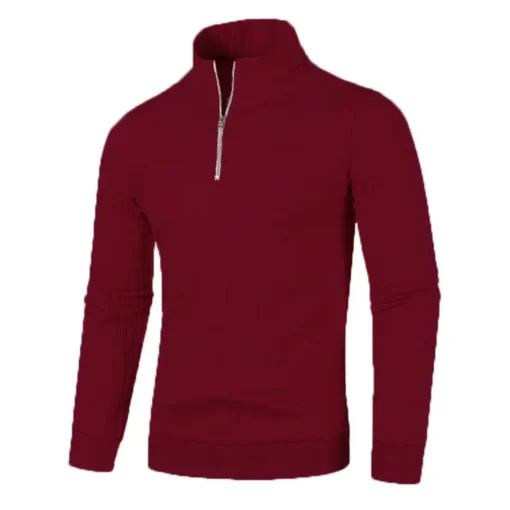 Semi Turtleneck Long Sleeve Half Zip Pullover Knitted Sweater - Image 22