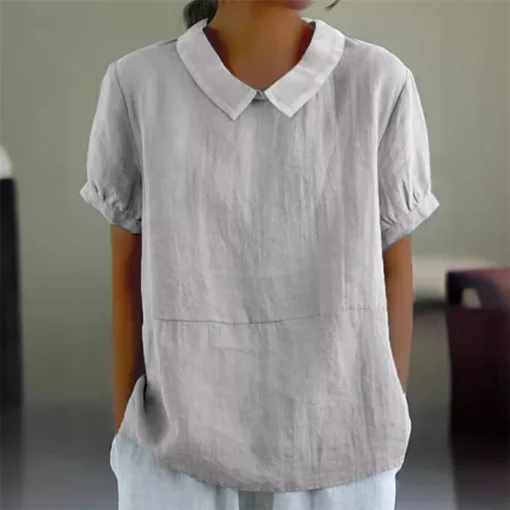 Solid Lapel Pullover Blouse - Image 6